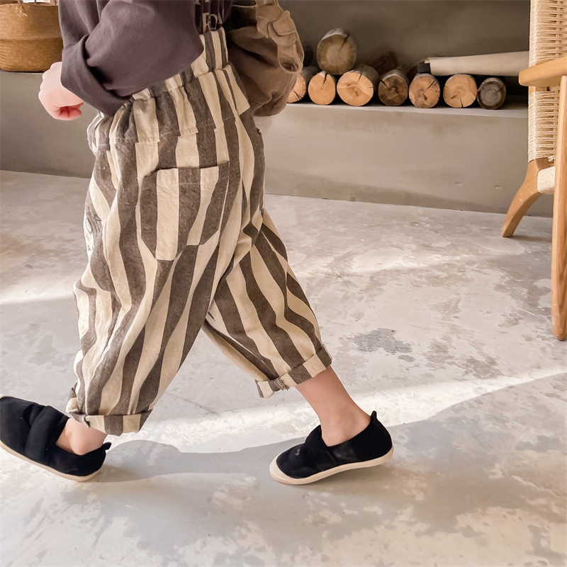 1576C 2022 Lente Kinderen Kleding Gestreepte Broek Mode Linnen Katoen Jongen Harembroek 1-7Year Girls 'Casual Broek