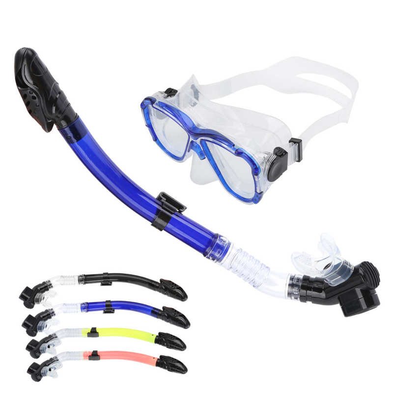Adults Snorkel Set Anti‑Fog Diving Cover Tempered Glass Goggles w/Snorkel Tube A