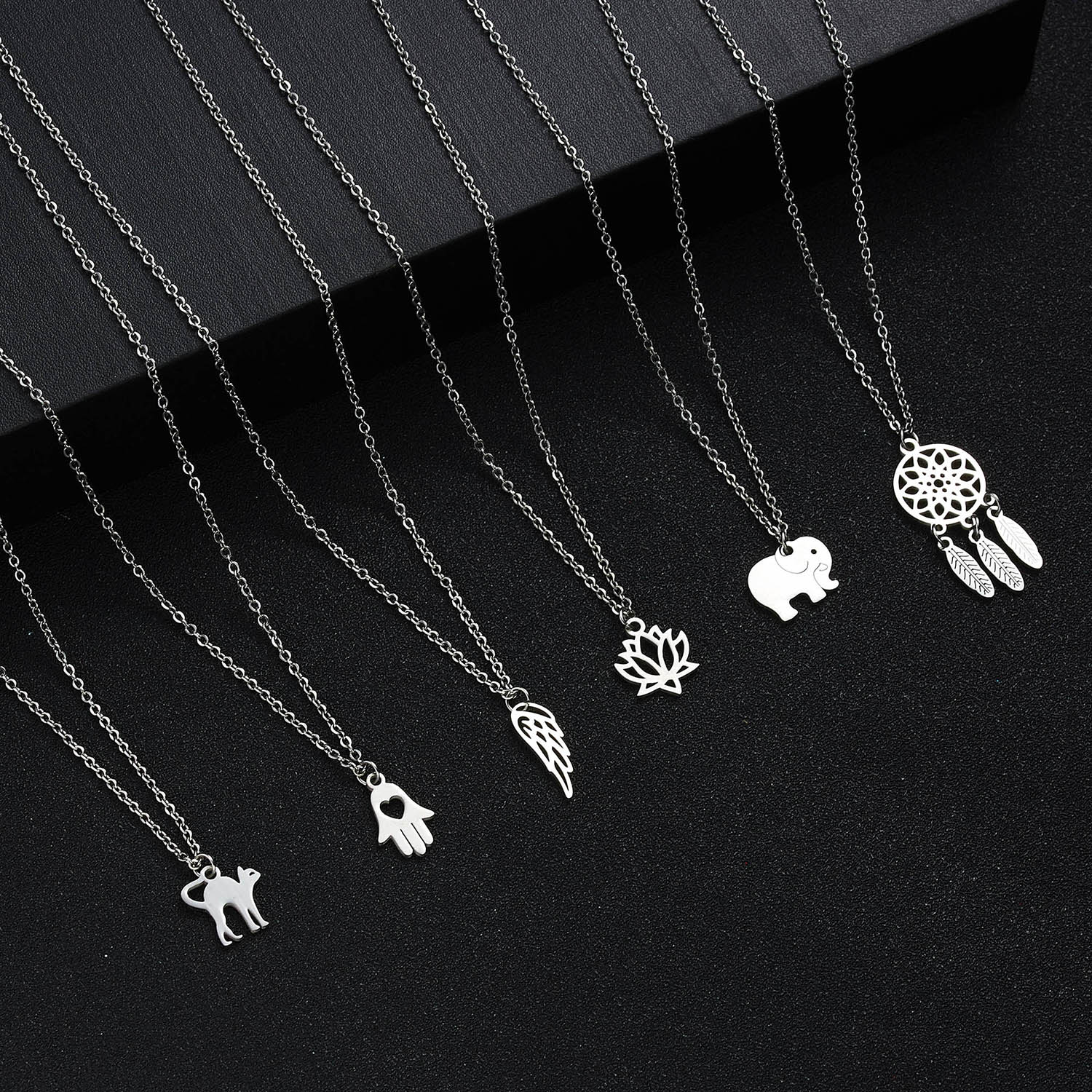 Stainless Steel Necklace For Women Men Silver Color Dreamcatcher Pendant Simple Cute Cat Elephant Necklace Jewelry