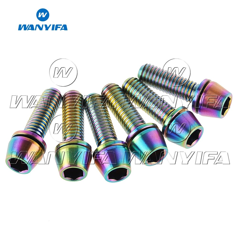 Wanyifa 6pcs M5x18mm Ti Titanium Bicycle Stem Bolt Mountain Bike Ultralight Stem Screw with Washers Gasket: Rainbow