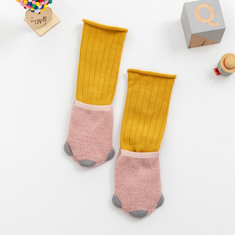 Chaussettes pour enfants, chaussettes de sol épaisses pour bébés, antidérapantes et chaudes, en Tube, pour garçons et filles, collection automne et hiver: YELLOW / M 1-3T