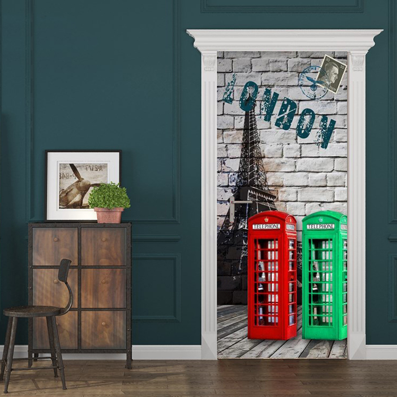 3D Brick Wall Telephone Stall Door Sticker PVC Self-Adhesive Waterproof DIY Home Decor Wallpaper Living Room 3D Sticker