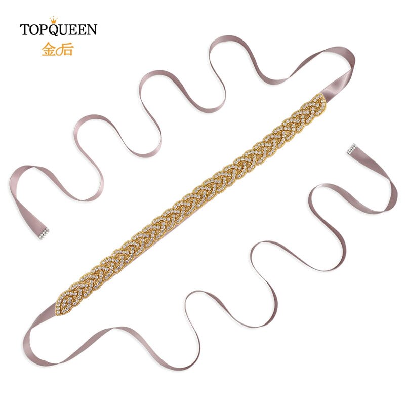 Topqueen  s216- g guld midjebälte fancy strass skärp guldpärlor brudbälte guld bälte för kvinnor bälten bröllop skärp bröllop: Antikviolett