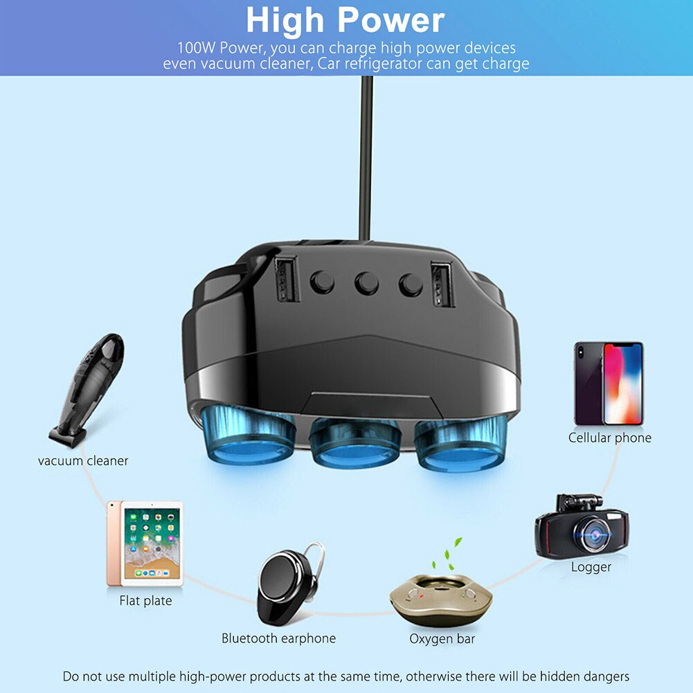 Universele 3 -weg auto sigarettenaansteker aansluiting verdeler dubbele usb autolader stroomadapter met schakelaar autobenodigdheden