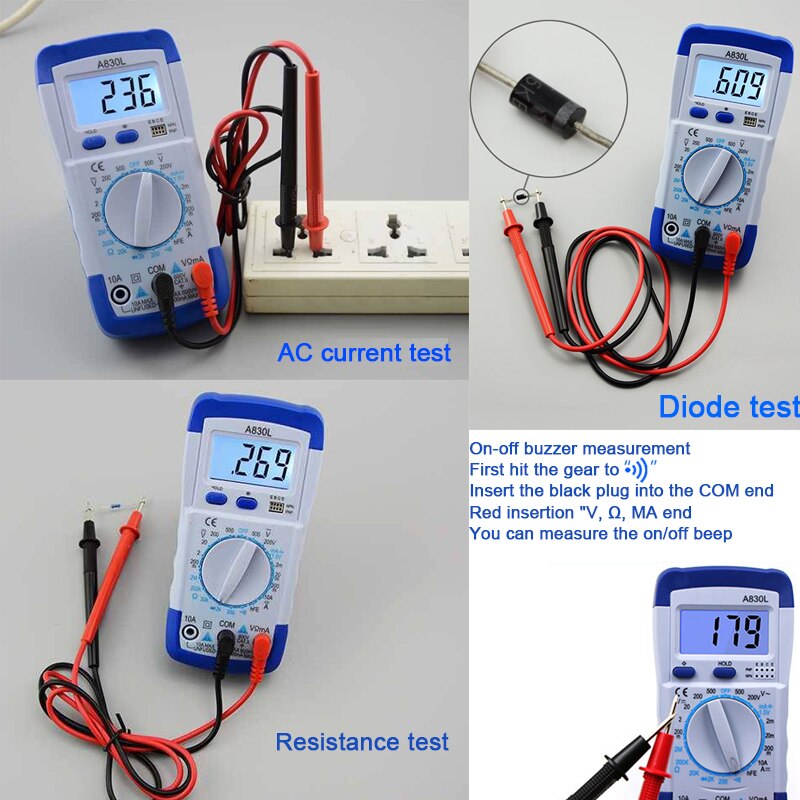 A830L LCD Digital Multimeter DC Voltage Diode Freguency Multitester Volt Tester Test Current