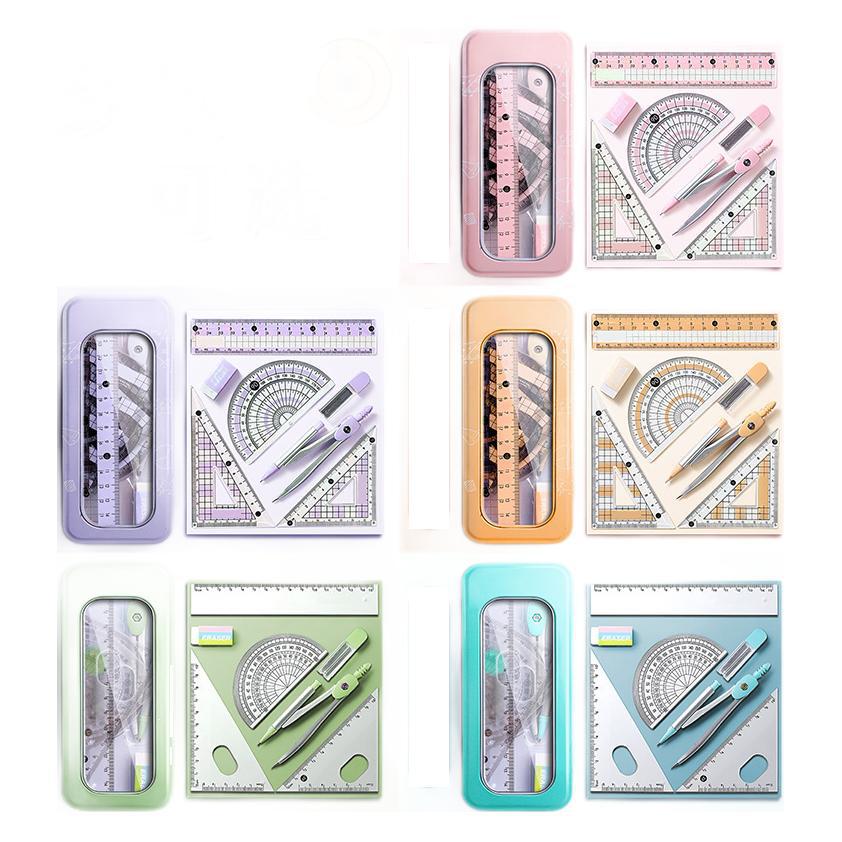 Juego de medición de 8 piezas para prevenir miopía, regla de brújula para medir ángulo preciso, dibujo de tareas de estudiantes, papelería de de oficina