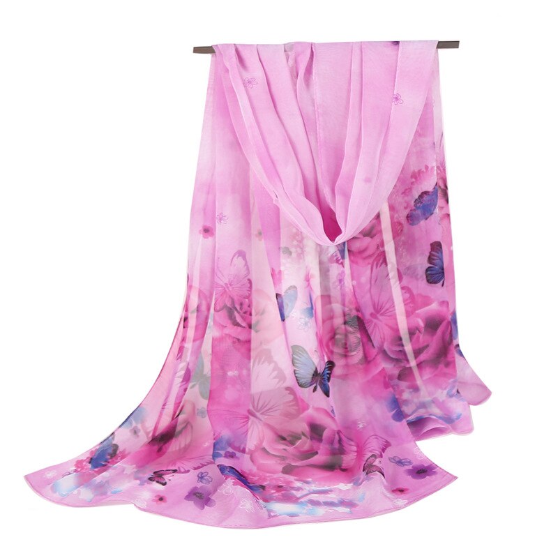 Sjaal voor dames stijl vlinder voile zachte lange zijden sjaal bedrukte wikkelsjaal stola sjaals chiffon sjaal