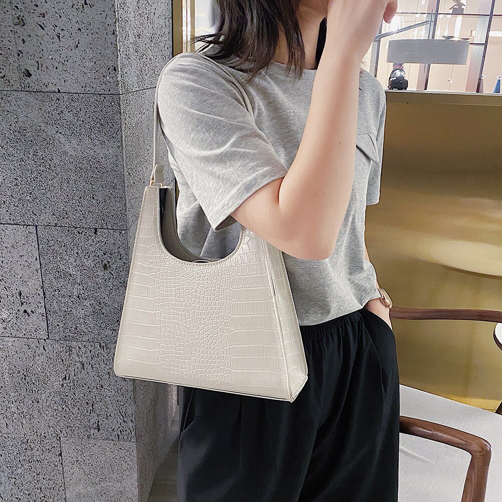 Frauen PU Leder Einfarbig Landstreicher Schulter Taschen Dame Reißverschluss Achselhöhle Schlinge Handtasche Licht Wilden Einfache Weibliche Täglich Tasche