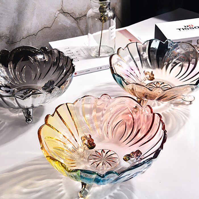 Plato grande de vidrio engrosado para fruta, cesta de fruta, cambio de Color, 4 colores opcionales
