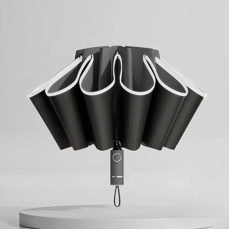 Heren Dames Paraplu Volautomatische omgekeerde opvouwbare paraplu met winddichte reflecterende streep UV-paraplu's: plum