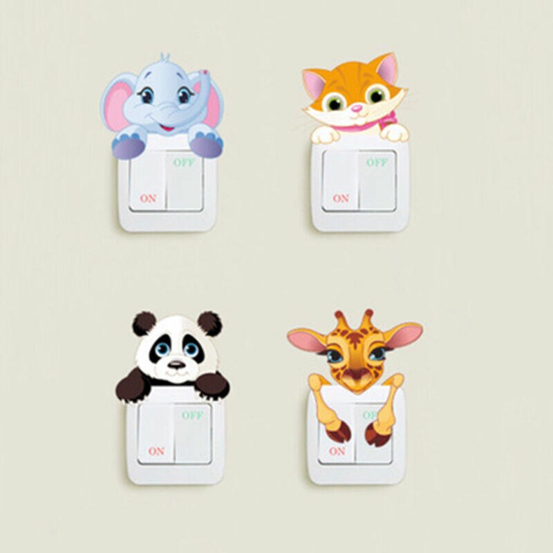 Cartoon Leuke Kat Olifant Kitten Panda Socket Schakelaar Muursticker Decals Voor Home Decor Mooie Animal Stickers Verwijderbare