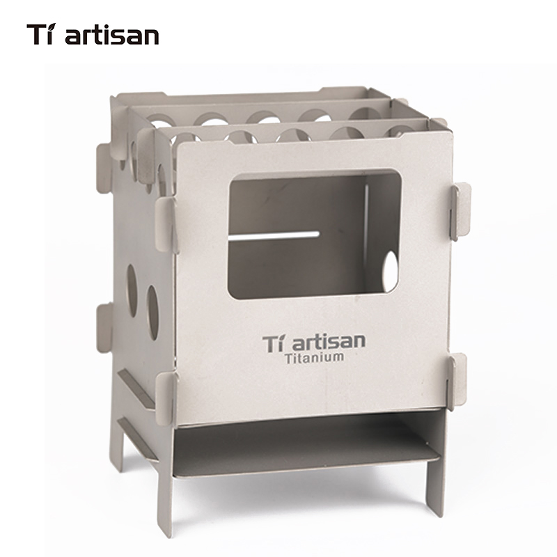 Tiartisan titan eller rostfritt bbq vedeldad spis utomhus vik spis spis ultralätt ryggsäck spis: Titan