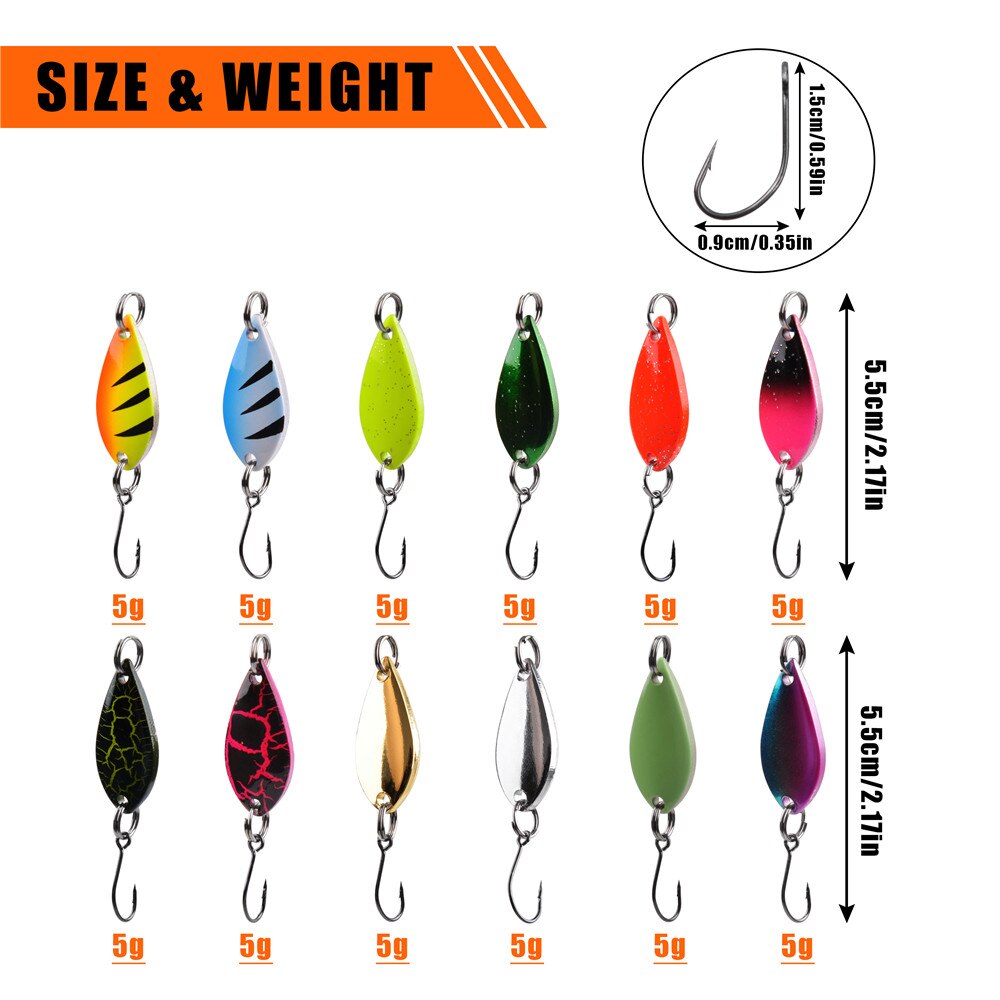 24Pcs/12Pcs Fishing Metal Spoon Fishing Lure Set 5g Trout Spoon baits Casting Bass Jigging Fishing lure kit