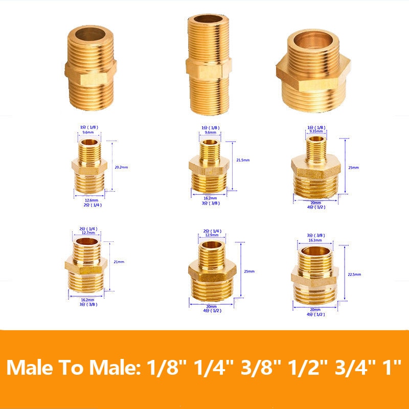1/8 " 1/4 " 3/8 " 1/2 " 3/4 " 1 " udvendigt gevind messingrør lige reducerende nippelfittings messing hurtigadaptere konnektorer