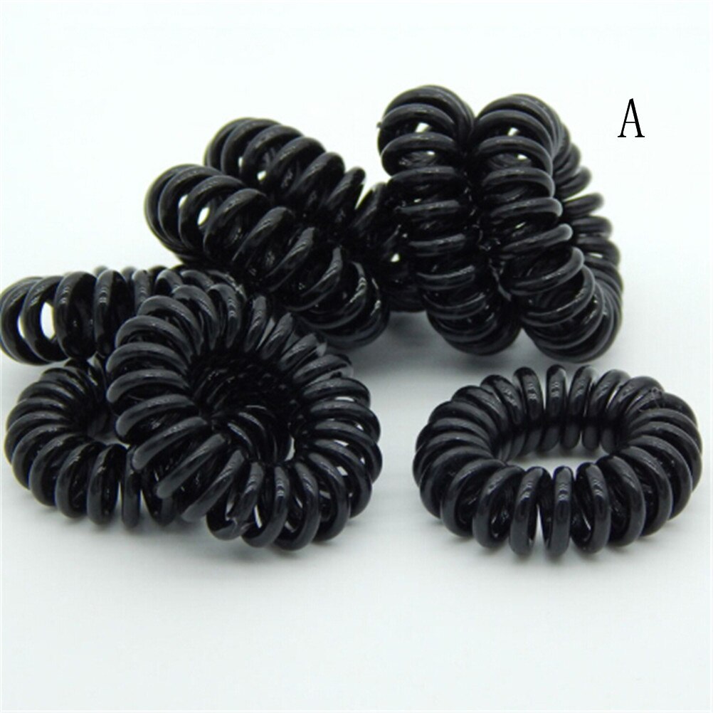 10 Uds Goma de resorte de plástico para lazos para el cabello sin pliegues bobina lazo para el cabello Cola de Caballo claro cable de teléfono bandas elásticas para el cabello accesorios para el cabello: Black