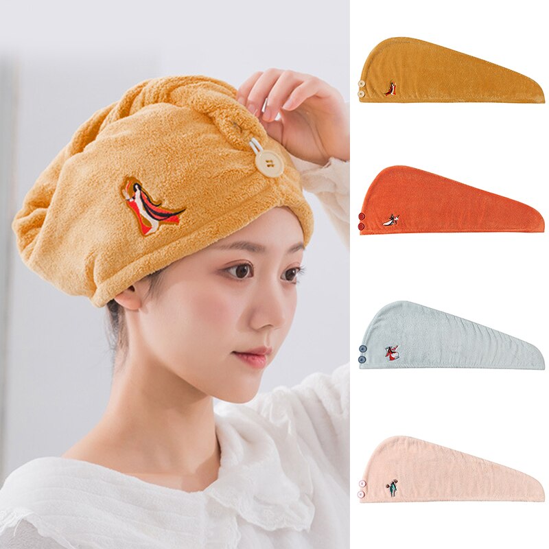 Coral Fleece Haar Drogen Handdoek Voor Lang Haar Snel Droog Hoed Cap Met Leuke Borduren Twist Hoofd Handdoek Met Knop 65*25Cm Hfing
