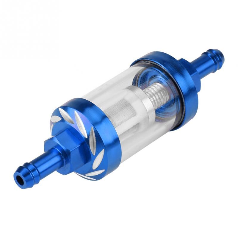 Filtro de combustible de aceite de Gas en línea de vidrio de Metal reemplazo de rosca de 8mm para accesorios de motocicleta: Azul