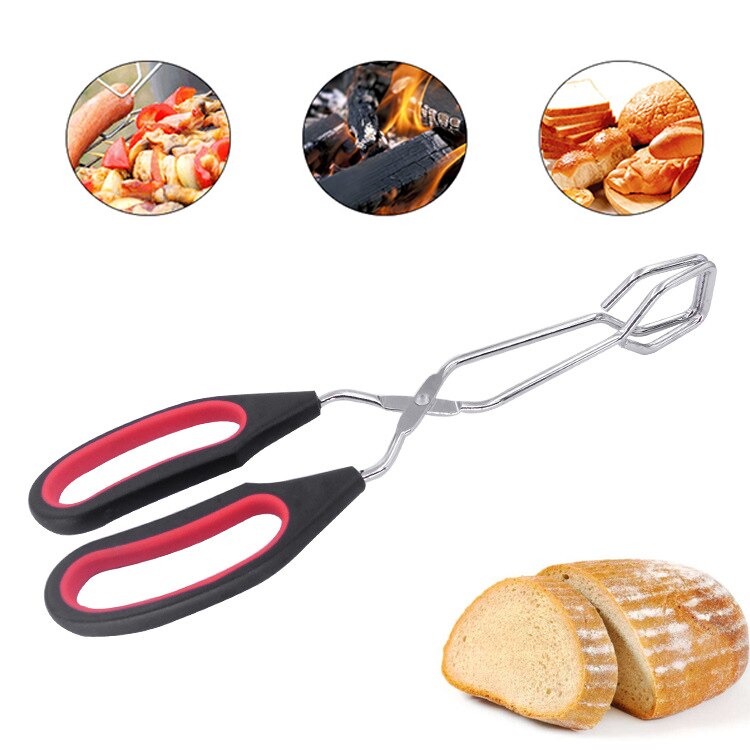 Scissors Type Portable Long Handle Outdoor Kitchen BBQ Tongs Clamp Convenient Grilling Multifunction Food Clip Camping Cooking: S