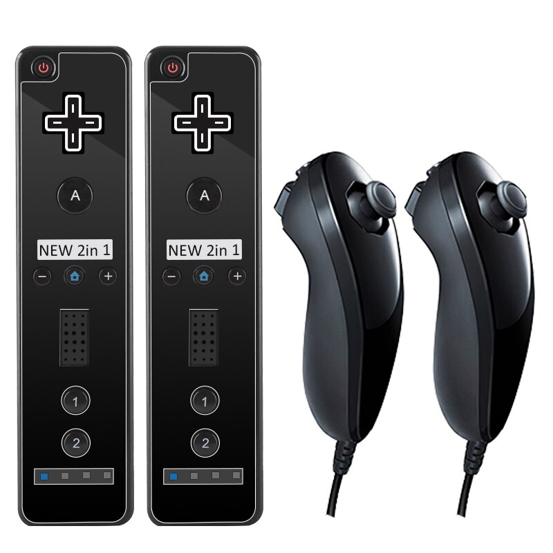 2/1PCS Remote Controller with Nunchuck Controller for Wii Console Wireless Gamepad with Motion Plus for Nintendo Games Control: Black- 2 Set