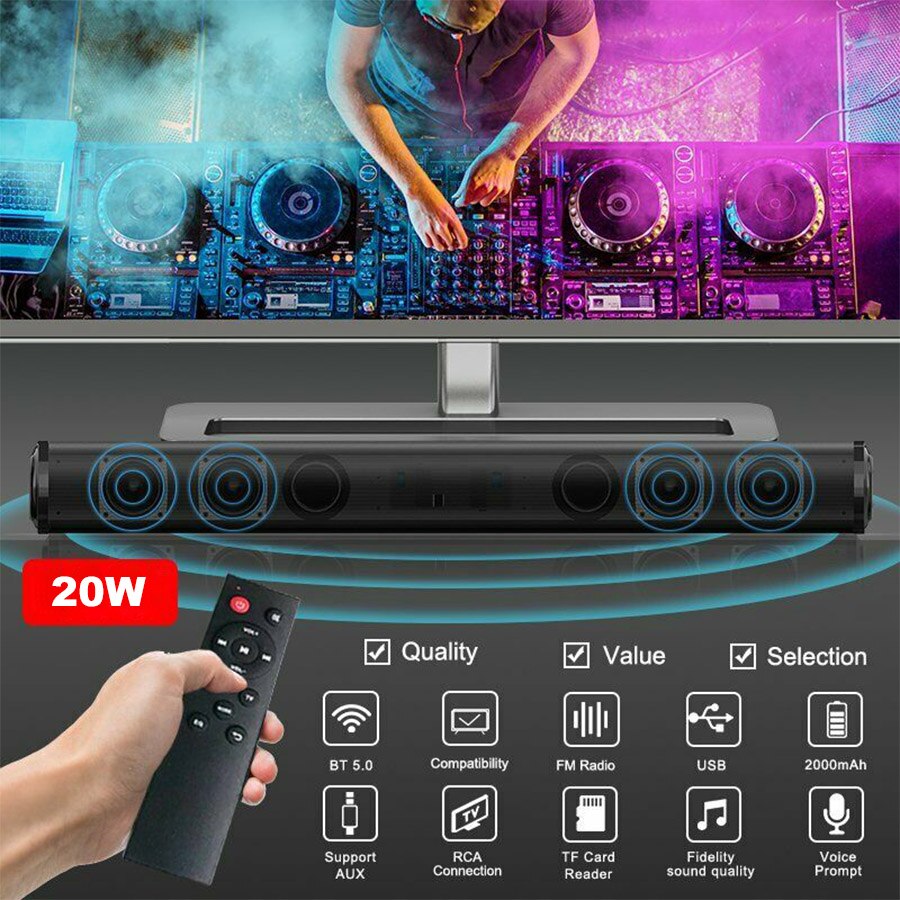 Powerful Portable TV Sound Bar Speakers Wired &... Grandado