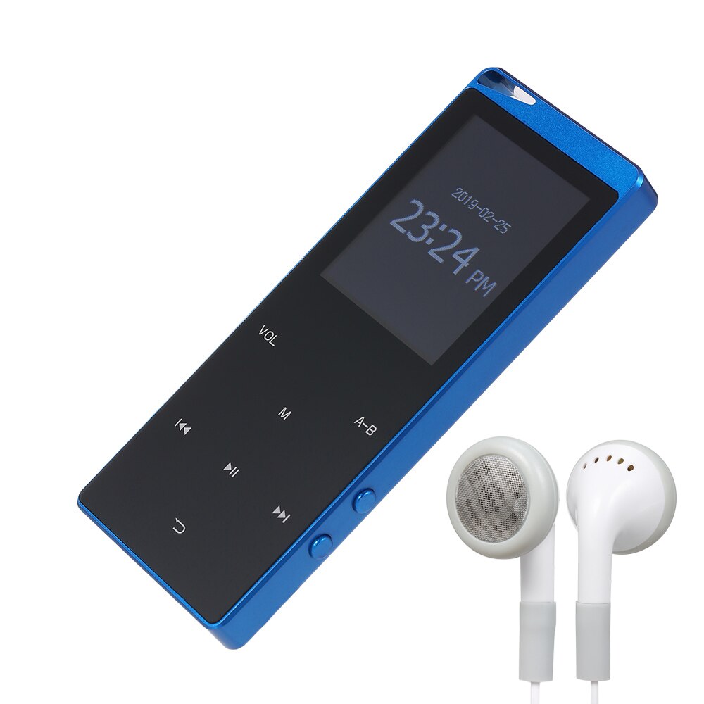 Portable MP3 Player 16GB Ultra-thin Digital Music Player TF Card Slot Touch Button FM Radio Bluetooth with 3.5mm Headphones: blue / 4GB
