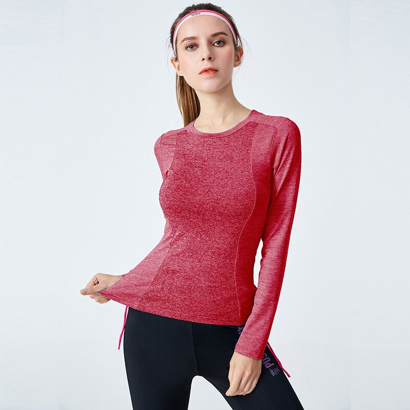 Kvinder tørre hurtig sportstøj løbende langærmede t-shirts fitnessyoga dragt svedabsorberende og ventila gymtøj: Rød / M