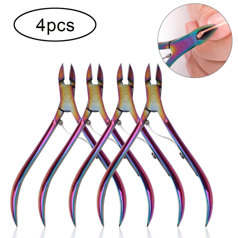 Nail Art 4/8/12pcs Nail Cuticle Nipper Clipper Manicure Pedicure Stainless Steel Toenail Ingrown Edge Cutter Dead Skin Remover: 4pcs Color Titan