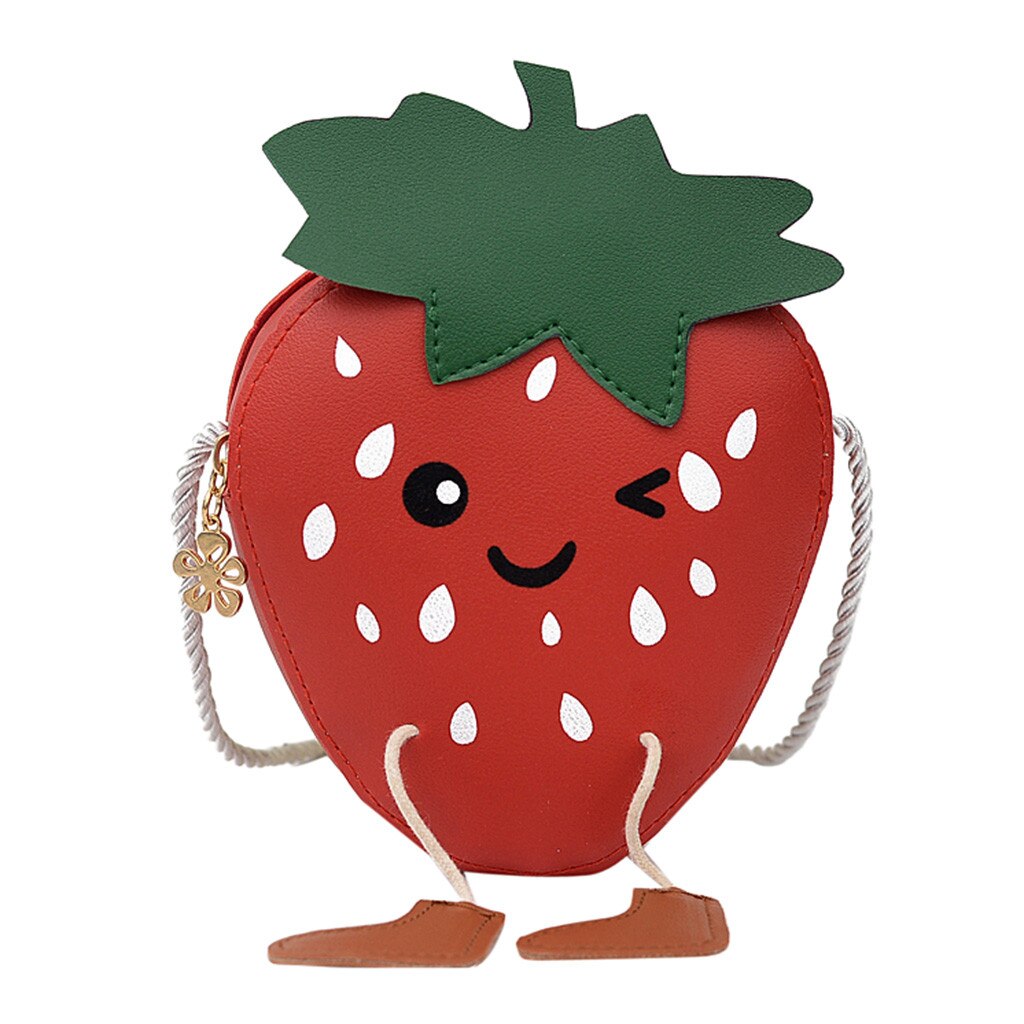 Bolso de hombro de fresa para niños y niñas, bonitos bolsos de hombro tipo bandolera de dibujos animados, bolso cruzado de viaje al aire libre: Red 