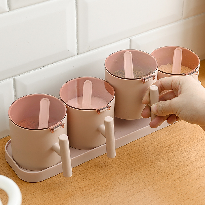 Seasoning Box Kitchen Combined Seasoning Tank Round Plastic Salt Tank Seasoning Box Set Seasoning Box