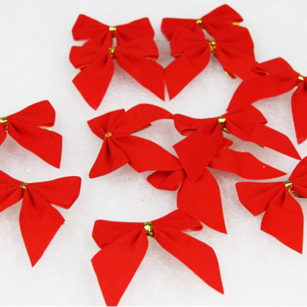 12 stk/sæt polyester julepynt sløjfer julevedhæng lille sløjfe juletræ hængende ornament: Rød