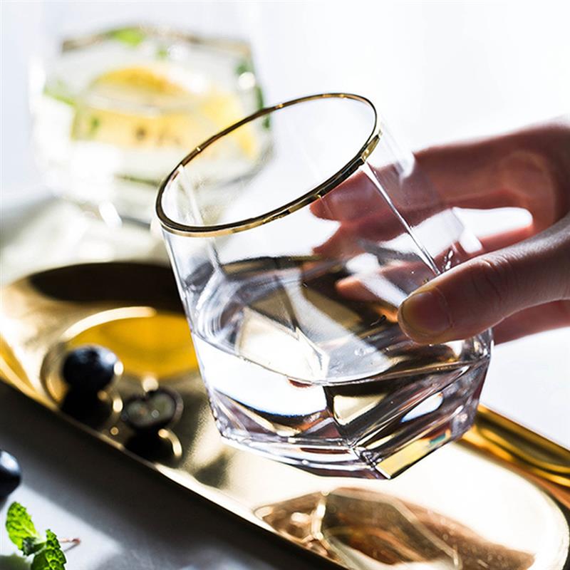 Geometric hexagonal glass drinking water glass transparent reusable wine glass juice beer glass