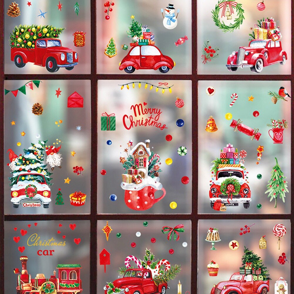 Christmas Window Clings Decorations Xmas Snowflake Window Sticker Santa Claus Snowman Window Decals For Christmas Party