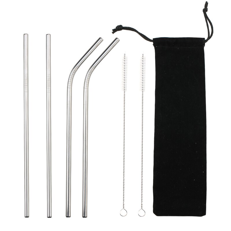 2/4 stücke Edelstahl Stroh Wiederverwendbare Metall Trinken Stroh Mit Reiniger Pinsel Für Heimat Party Barware Bar Zubehör: B1 Silber-(4Stck)