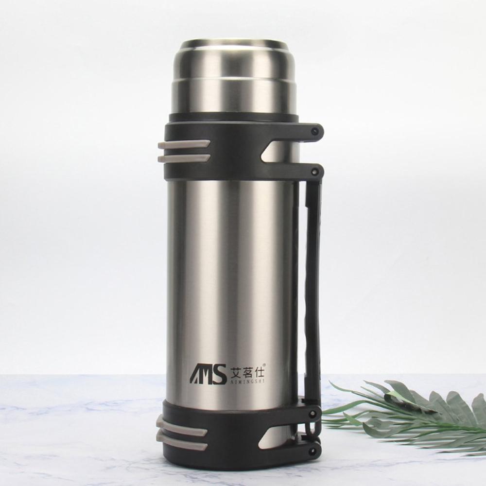 1.5L Water Fles Sport Thermoskan Draagbare 304 Rvs Bidon Sling Voertuig Reizen Koffie Mok: Zilver