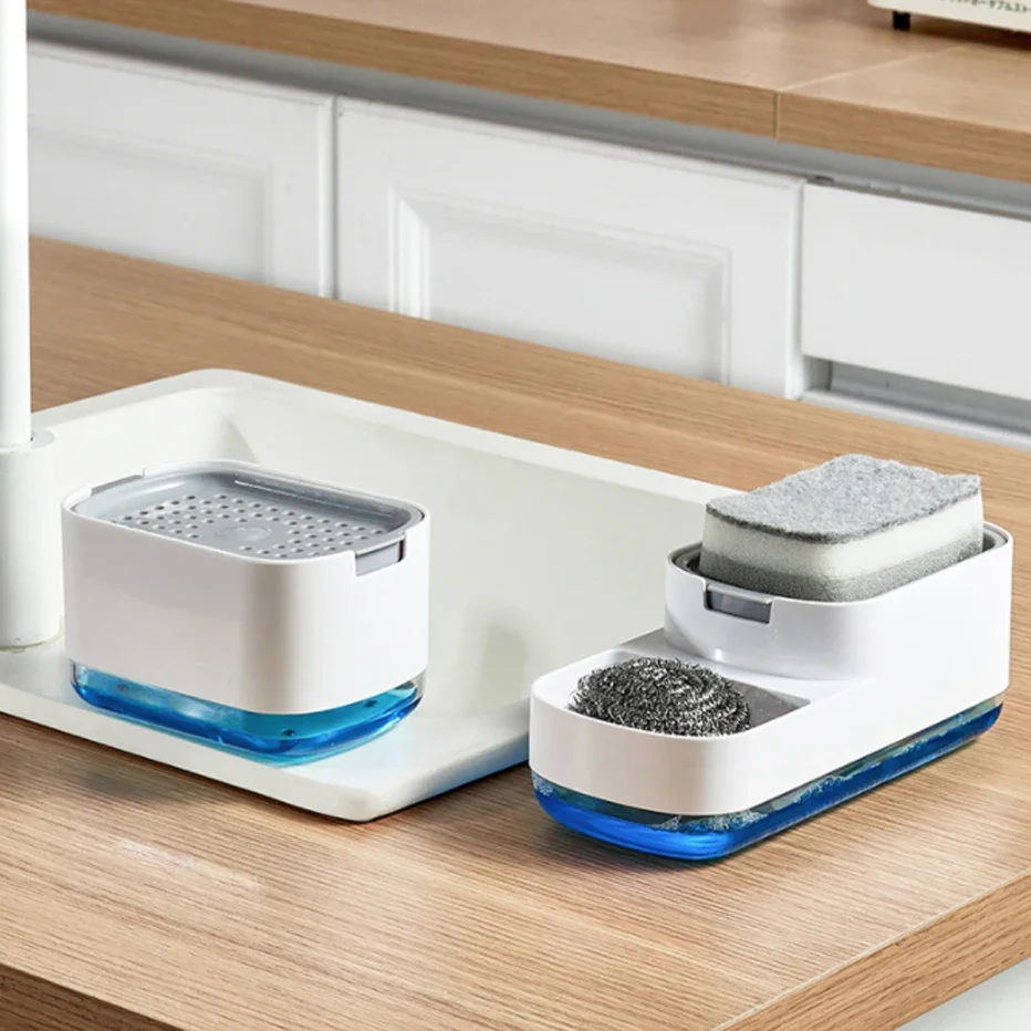 Soap Pump Dispenser Bottle Automatic Liquid Kitchen Sponge Brush Storage Box Manual Press-Type Holder Cleaning Tool Household