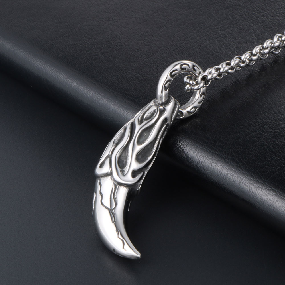 JHSL Stainless Steel Man Men Wolf tooth Pendant Necklace Birthday Jewelry for Male