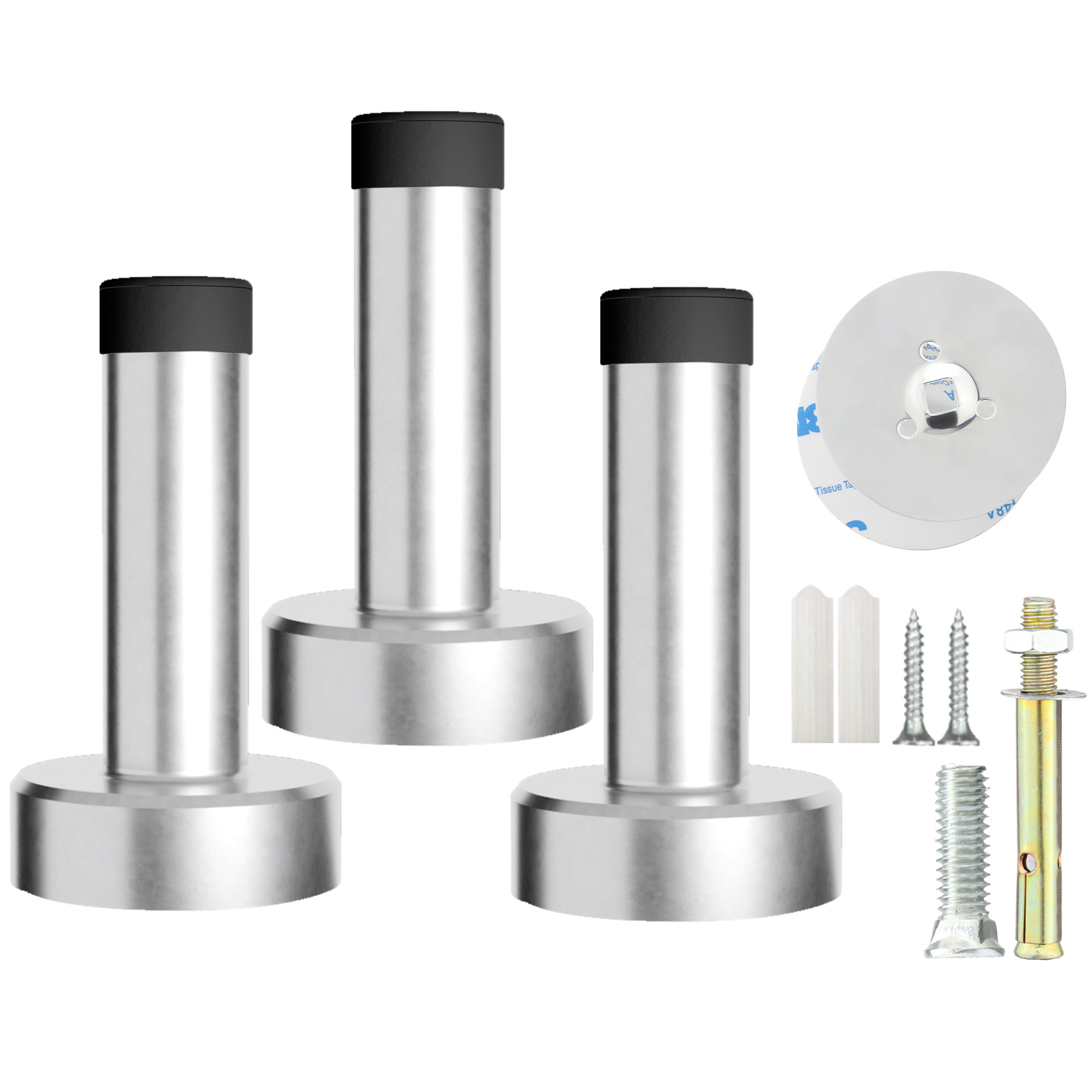 Door Stopper, Rubber Door Stop - Wall Mounted with Dual Installation (Adhesive & Screws) - Stainless Steel T-Shaped Bumper with: GRAY