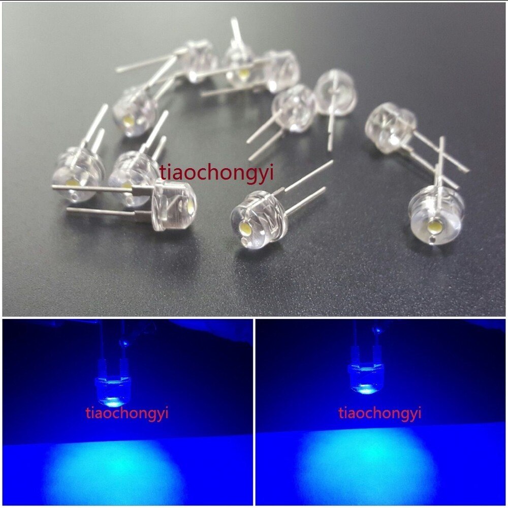 100 led haute puissance lumineuses grand angle 2 broches 8mm 0.5w (rouge vert bleu jaune blanc)