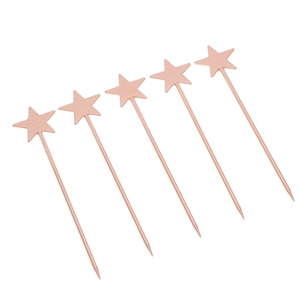 5PCS Steel Fruit Drink Sticks Cocktail Picks for Bar Tools Picks: Copper 