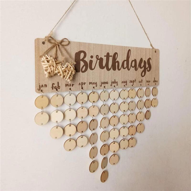 DIY Wood Calendar Birthday Reminder Board Family Heart Printed Wall Calendar Sign Special Dates Reminder Home Hanging Decor