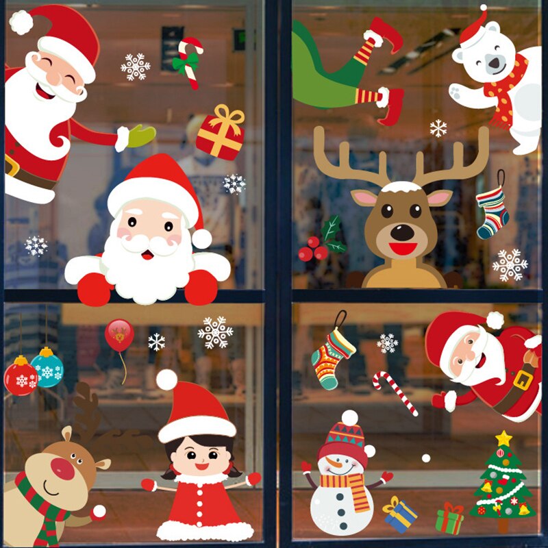 Christmas Stickers Decorations Paste Glass Electrostatic Stickers Christmas Decoration Year Decorations Christmas Wall Art
