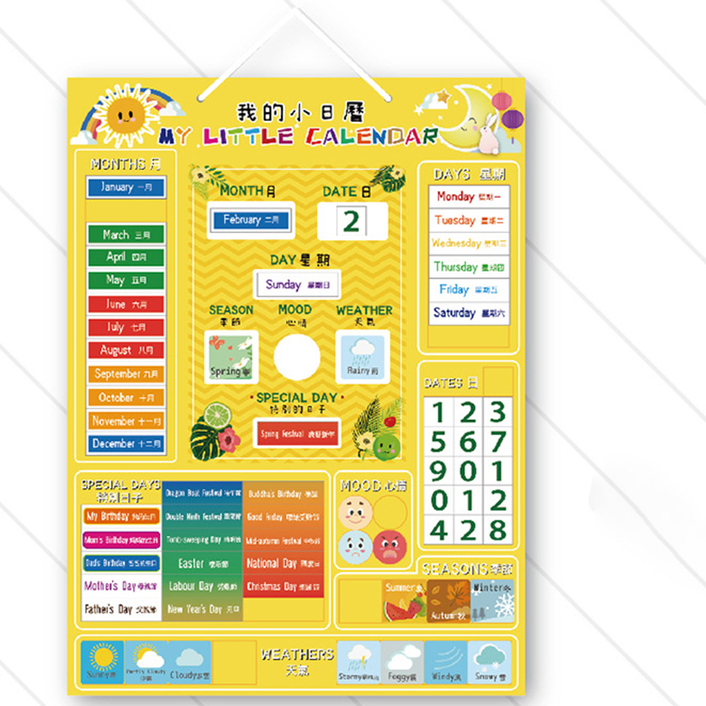 Kids Calendar Magnetic Board Educational Toy Date Emotional Expressions Classroom Home