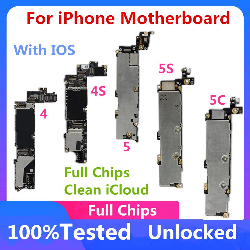 Free iCloud For iphone 4 4s 5 5c 5s 5se Motherboard ,100% Original Unlocked logic board IOS System With Full Chips Full Tested