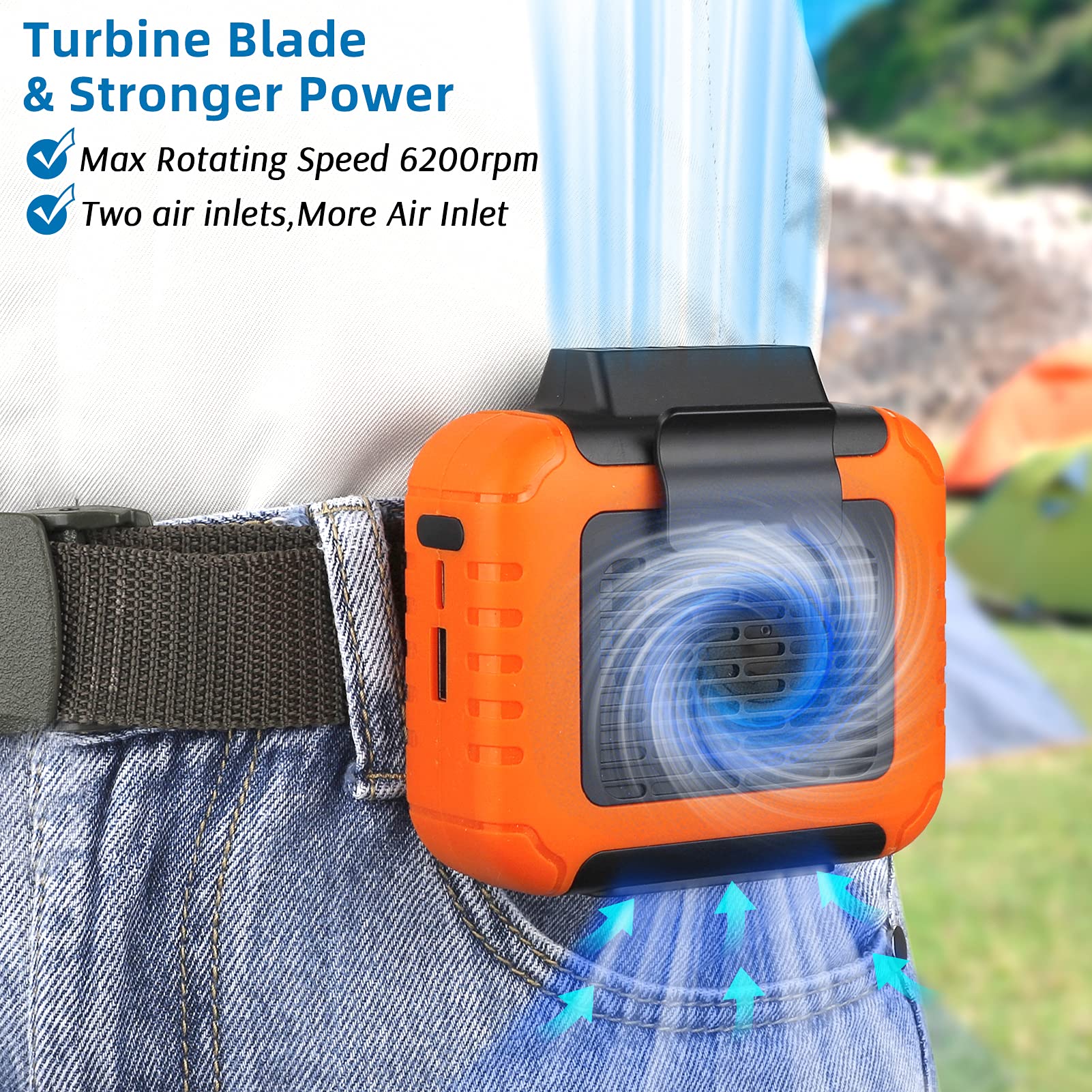 Aire acondicionado portátil, ventilador de Clip de cintura con 5-8H, ventilador de cuello, 3 velocidades, recargable por USB, para verano, trabajo al aire libre, senderismo