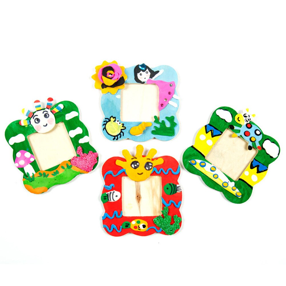8pcs Child DIY Wooden Photo Frame DIY Graffiti Picture Display Frame Kid