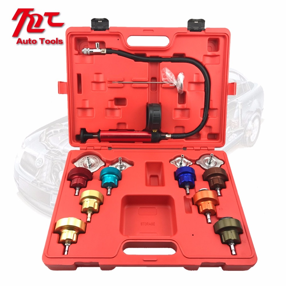 Universal Automotive Radiator Pressure Tester Kit 14PCS full set Car Leak Detector tool Auto Cooling System Coolant Vacuum Purge