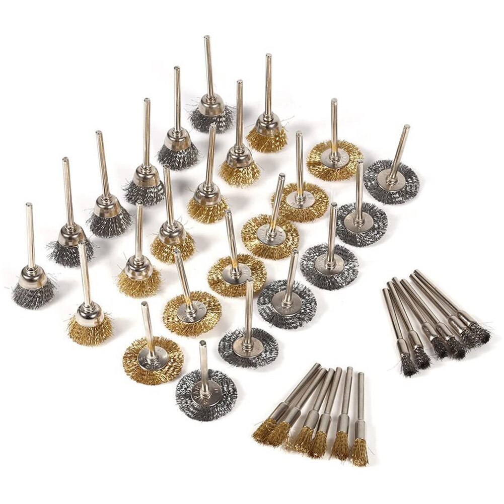 36Pcs Brass Brush Steel Cleaning Wire Wheels Brushes Drill Rotary Tools Polishing Rotary Tools Metal Rust Removal Brush Set