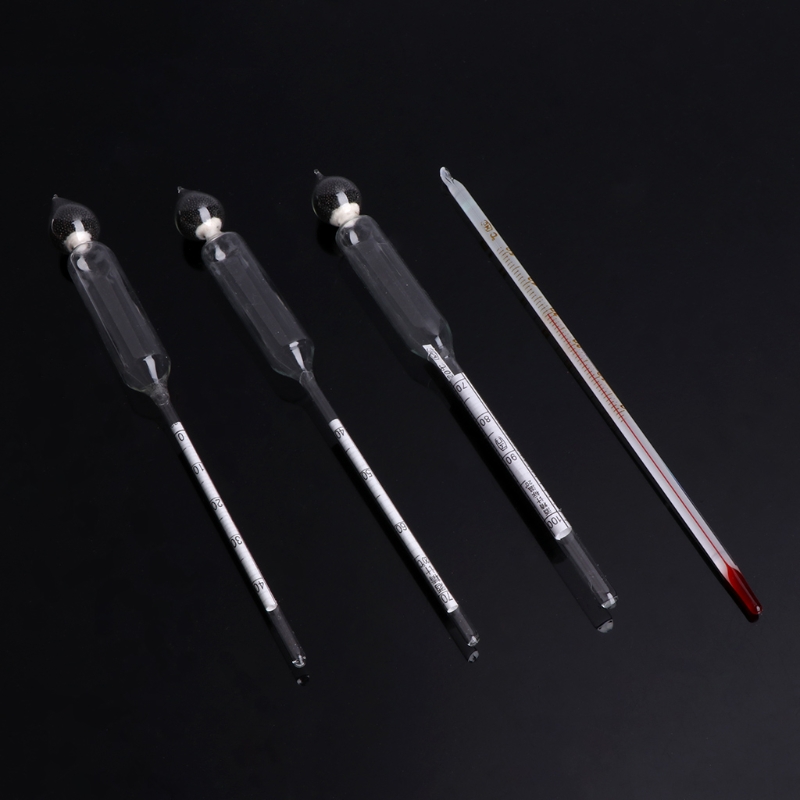 3 Pcs 0-100% Hydrometer Alcoholmeter Tester Set Alcohol Meter + Thermometer