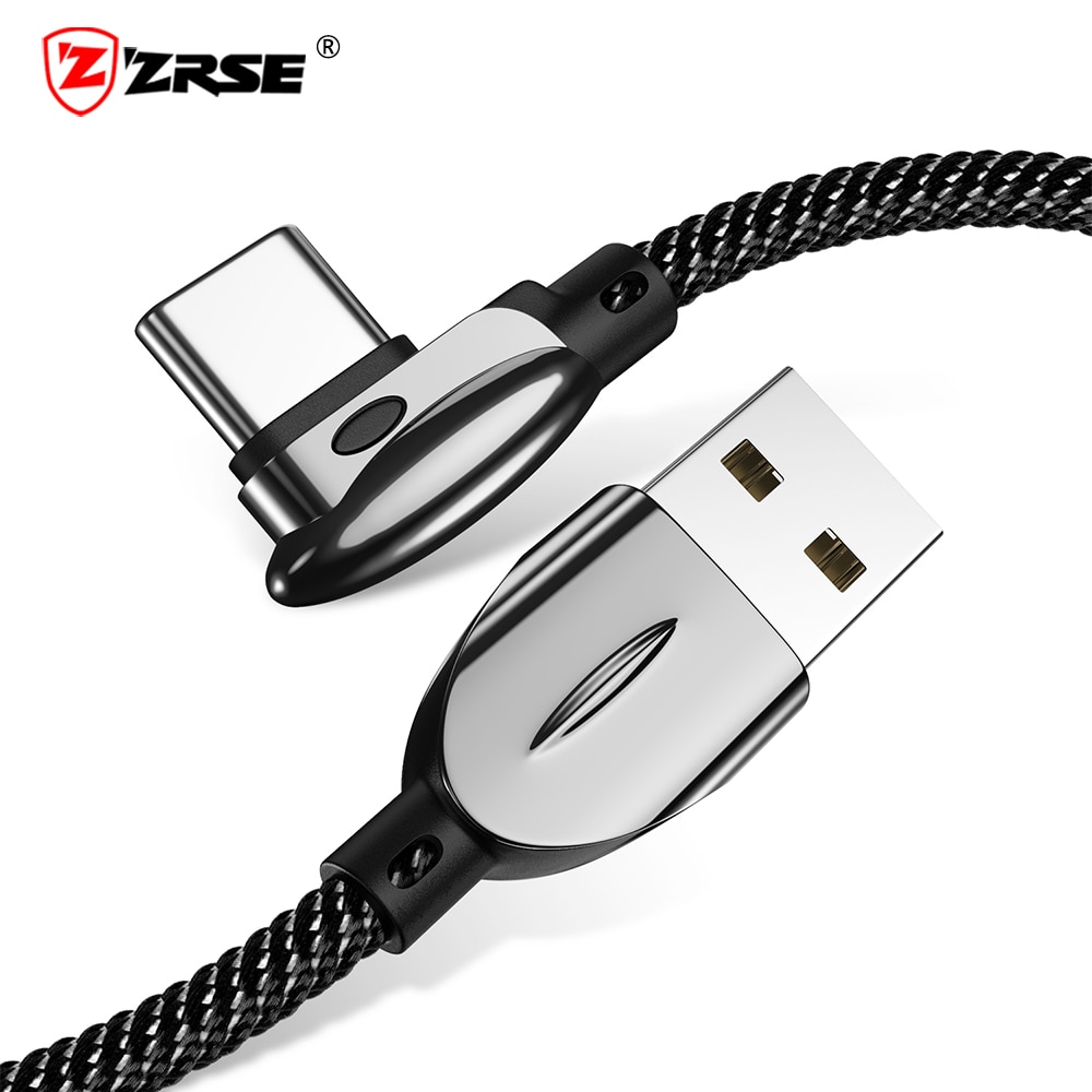 Zrse tipo c cabo para samsung a50 3a carregamento rápido 90 graus cotovelo sincronização de dados cabo usb para huawei xiaomi redmi carregador cabo