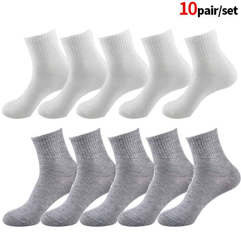 10pair Women Socks Breathable Ankle Socks Solid Color Short Comfortable Cotton Low Cut Socks Black White Gray: White Gray